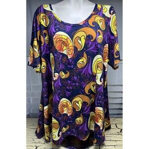 Lularoe Tee T Shirt Top Tunic Women’s Plus Size 3X Abstract Floral Purple Blue